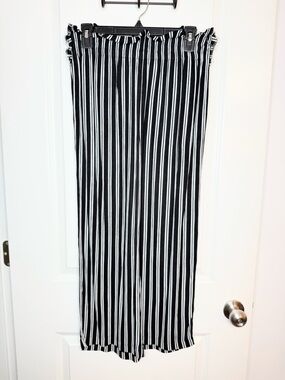 Retrology Black White Striped Wide Leg Pants Fringe Raw Hem Boho S